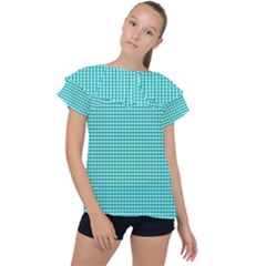 Gingham Plaid Fabric Pattern Green Ruffle Collar Chiffon Blouse