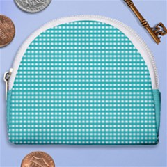 Gingham Plaid Fabric Pattern Green Horseshoe Style Canvas Pouch