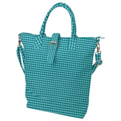 Gingham Plaid Fabric Pattern Green Buckle Top Tote Bag