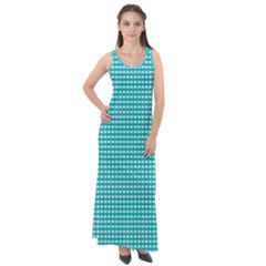 Gingham Plaid Fabric Pattern Green Sleeveless Velour Maxi Dress by HermanTelo