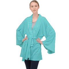 Gingham Plaid Fabric Pattern Green Velvet Kimono Robe