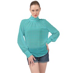 Gingham Plaid Fabric Pattern Green High Neck Long Sleeve Chiffon Top by HermanTelo