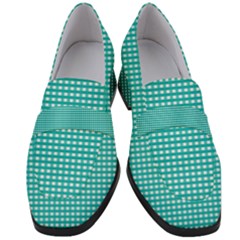 Gingham Plaid Fabric Pattern Green Women s Chunky Heel Loafers by HermanTelo