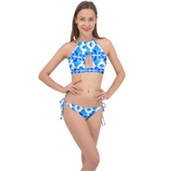 Cubes Abstract Wallpapers Cross Front Halter Bikini Set