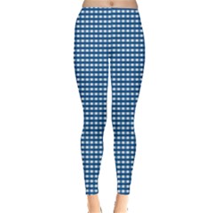 Gingham Plaid Fabric Pattern Blue Leggings  by HermanTelo