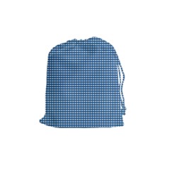 Gingham Plaid Fabric Pattern Blue Drawstring Pouch (medium) by HermanTelo