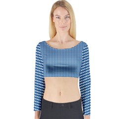 Gingham Plaid Fabric Pattern Blue Long Sleeve Crop Top by HermanTelo