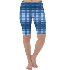 Gingham Plaid Fabric Pattern Blue Cropped Leggings  by HermanTelo