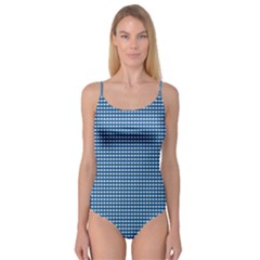 Gingham Plaid Fabric Pattern Blue Camisole Leotard  by HermanTelo