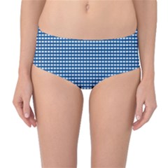 Gingham Plaid Fabric Pattern Blue Mid-waist Bikini Bottoms by HermanTelo