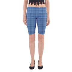 Gingham Plaid Fabric Pattern Blue Yoga Cropped Leggings by HermanTelo