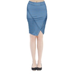 Gingham Plaid Fabric Pattern Blue Midi Wrap Pencil Skirt