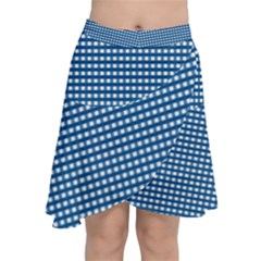 Gingham Plaid Fabric Pattern Blue Chiffon Wrap Front Skirt