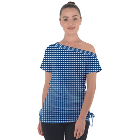 Gingham Plaid Fabric Pattern Blue Tie-up Tee by HermanTelo