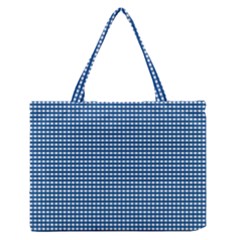 Gingham Plaid Fabric Pattern Blue Zipper Medium Tote Bag by HermanTelo