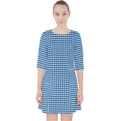 Gingham Plaid Fabric Pattern Blue Pocket Dress by HermanTelo