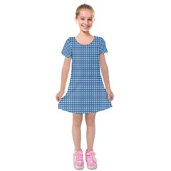 Gingham Plaid Fabric Pattern Blue Kids  Short Sleeve Velvet Dress