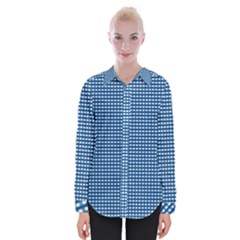 Gingham Plaid Fabric Pattern Blue Womens Long Sleeve Shirt