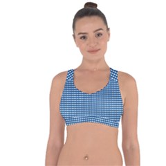 Gingham Plaid Fabric Pattern Blue Cross String Back Sports Bra by HermanTelo