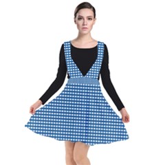 Gingham Plaid Fabric Pattern Blue Plunge Pinafore Dress