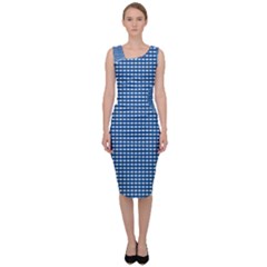 Gingham Plaid Fabric Pattern Blue Sleeveless Pencil Dress by HermanTelo