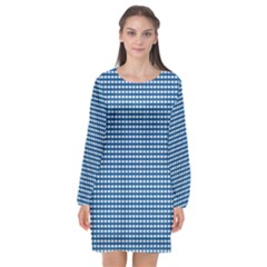 Gingham Plaid Fabric Pattern Blue Long Sleeve Chiffon Shift Dress  by HermanTelo