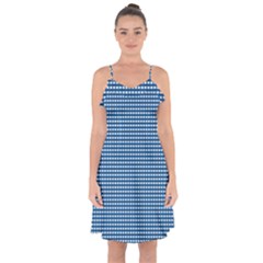 Gingham Plaid Fabric Pattern Blue Ruffle Detail Chiffon Dress by HermanTelo