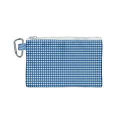 Gingham Plaid Fabric Pattern Blue Canvas Cosmetic Bag (small)