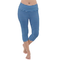 Gingham Plaid Fabric Pattern Blue Lightweight Velour Capri Yoga Leggings