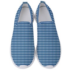 Gingham Plaid Fabric Pattern Blue Men s Slip On Sneakers by HermanTelo