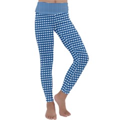 Gingham Plaid Fabric Pattern Blue Kids  Lightweight Velour Classic Yoga Leggings by HermanTelo