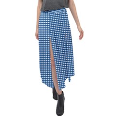 Gingham Plaid Fabric Pattern Blue Velour Split Maxi Skirt by HermanTelo