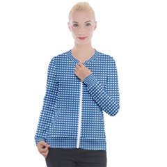 Gingham Plaid Fabric Pattern Blue Casual Zip Up Jacket by HermanTelo