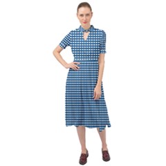 Gingham Plaid Fabric Pattern Blue Keyhole Neckline Chiffon Dress by HermanTelo