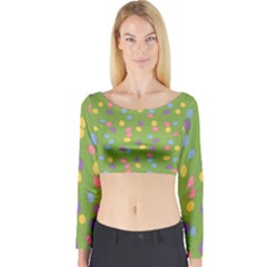 Balloon Grass Party Green Purple Long Sleeve Crop Top