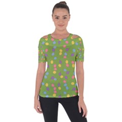 Balloon Grass Party Green Purple Shoulder Cut Out Short Sleeve Top