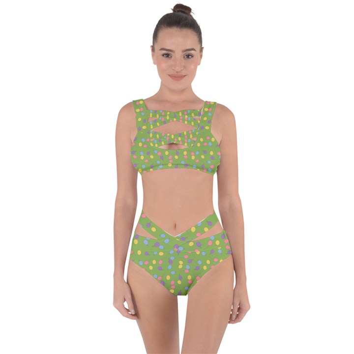 Balloon Grass Party Green Purple Bandaged Up Bikini Set 