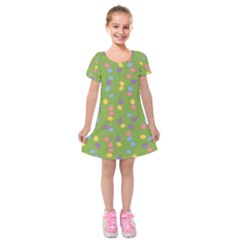 Balloon Grass Party Green Purple Kids  Short Sleeve Velvet Dress