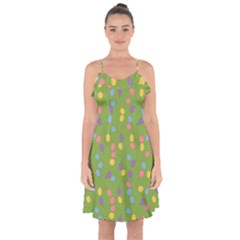 Balloon Grass Party Green Purple Ruffle Detail Chiffon Dress