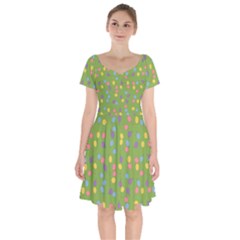 Balloon Grass Party Green Purple Short Sleeve Bardot Dress