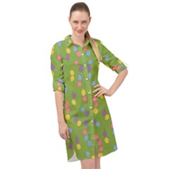 Balloon Grass Party Green Purple Long Sleeve Mini Shirt Dress