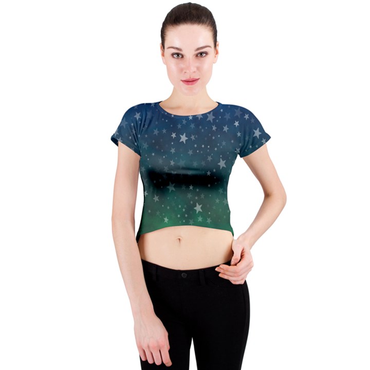 Background Blue Green Stars Night Crew Neck Crop Top