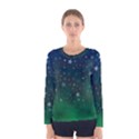 Background Blue Green Stars Night Women s Long Sleeve Tee View1