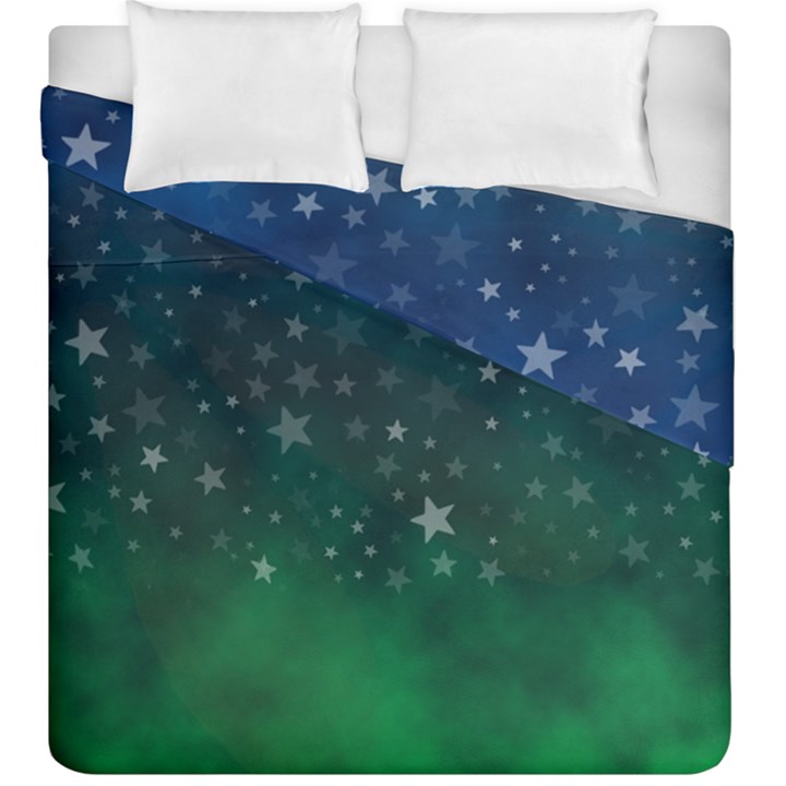 Background Blue Green Stars Night Duvet Cover Double Side (King Size)