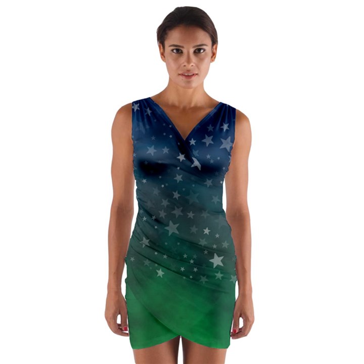 Background Blue Green Stars Night Wrap Front Bodycon Dress