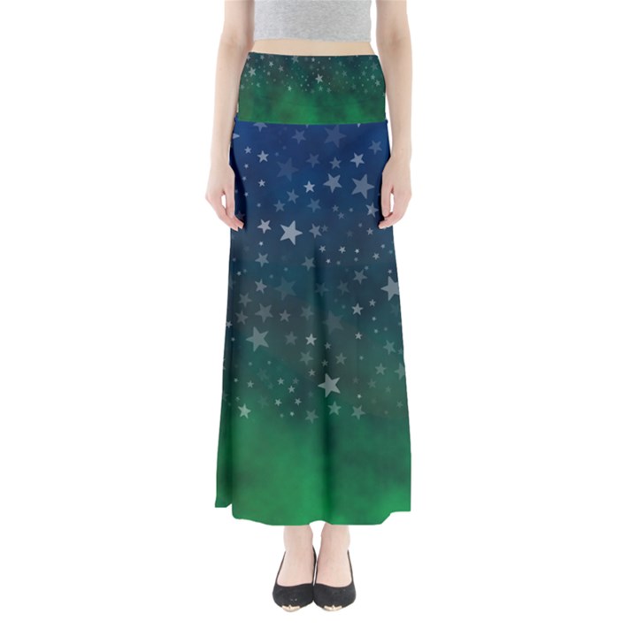 Background Blue Green Stars Night Full Length Maxi Skirt