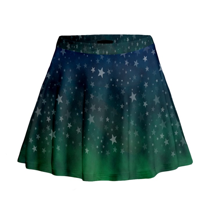 Background Blue Green Stars Night Mini Flare Skirt