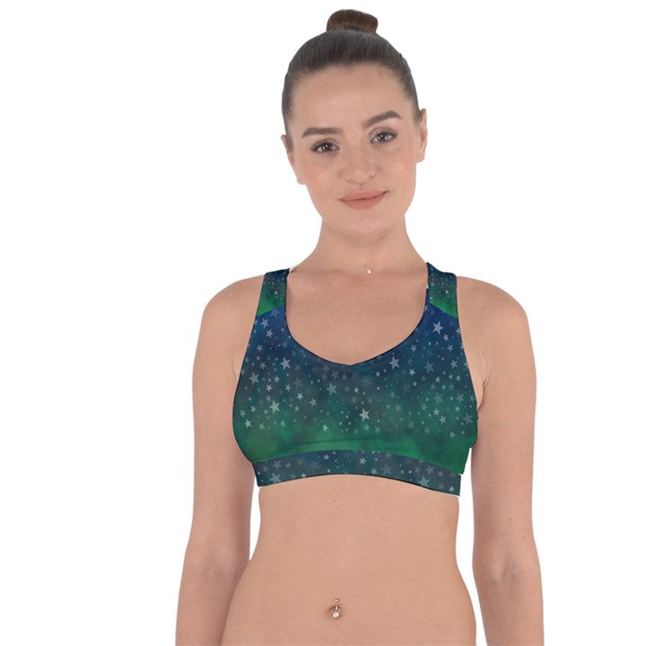 Background Blue Green Stars Night Cross String Back Sports Bra