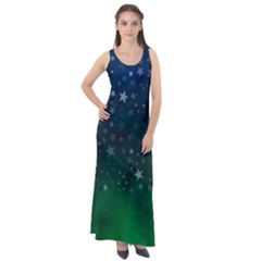 Background Blue Green Stars Night Sleeveless Velour Maxi Dress by HermanTelo