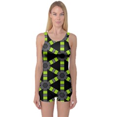 Backgrounds Green Grey Lines One Piece Boyleg Swimsuit by HermanTelo